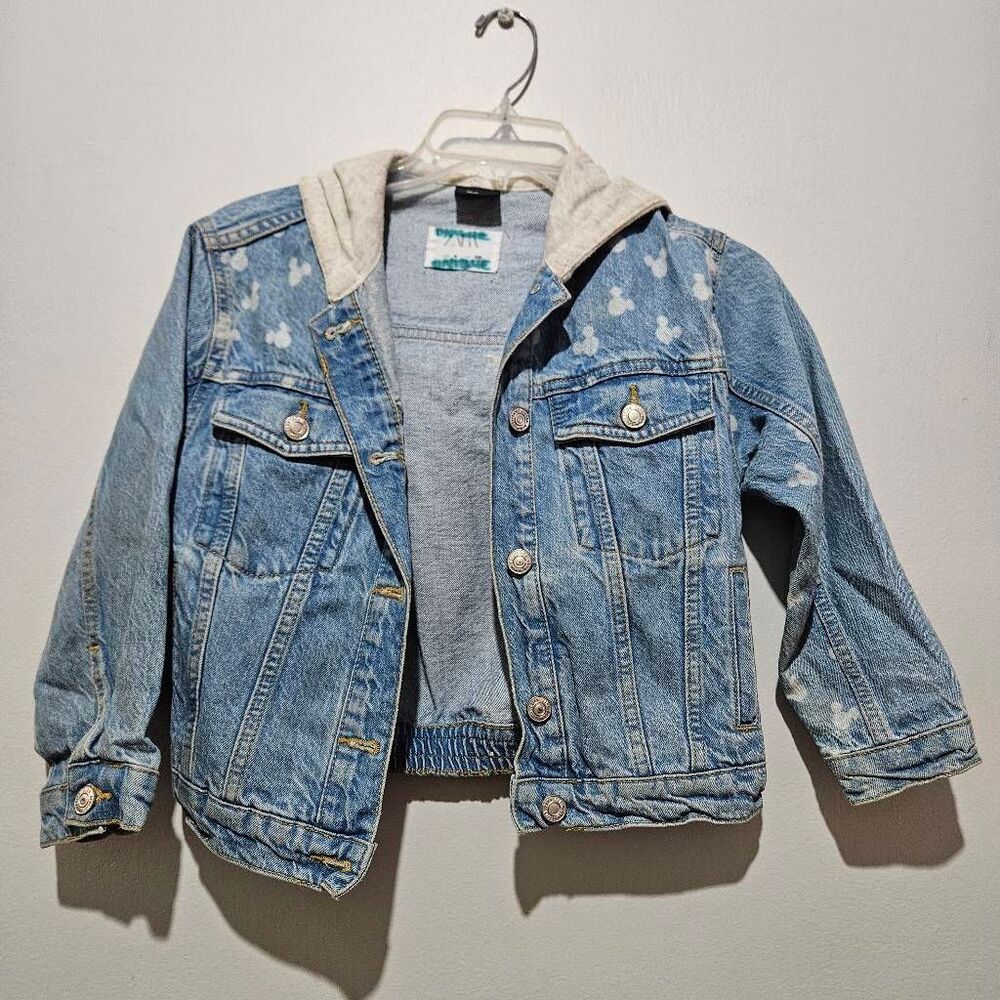 Zara Mickey Mouse Hooded Denim Jacket Size 8